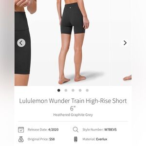 Lululemon Wunder Train High-Rise Short 6"
Heathered Graphite Grey 14 W7BEVS